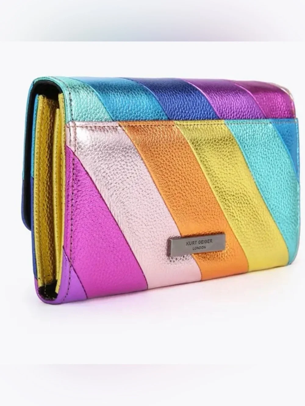 💜Kurt Geiger London rainbow-stripe metallic clutch wallet bag💜NWT